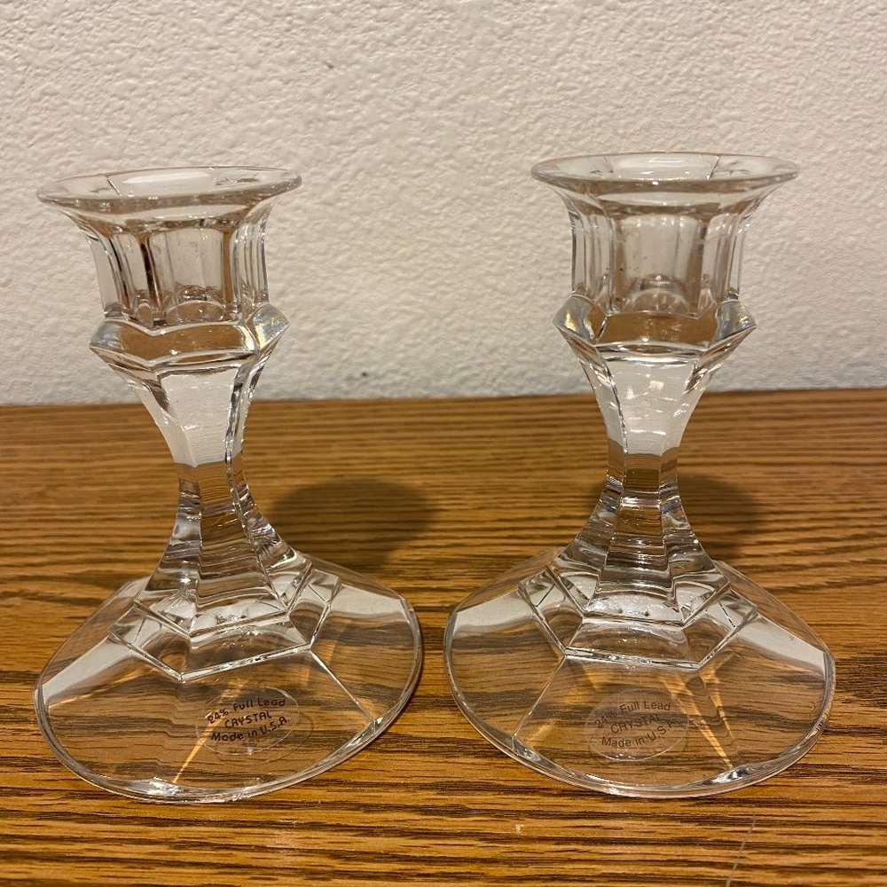 Two Lead Crystal Candleholders